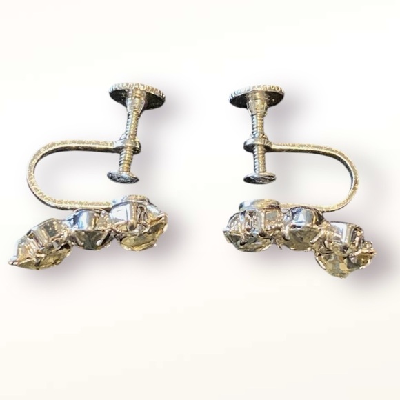 Vintage Continental Crystal Rhinestone Screw Back Earrings - Picture 4 of 5